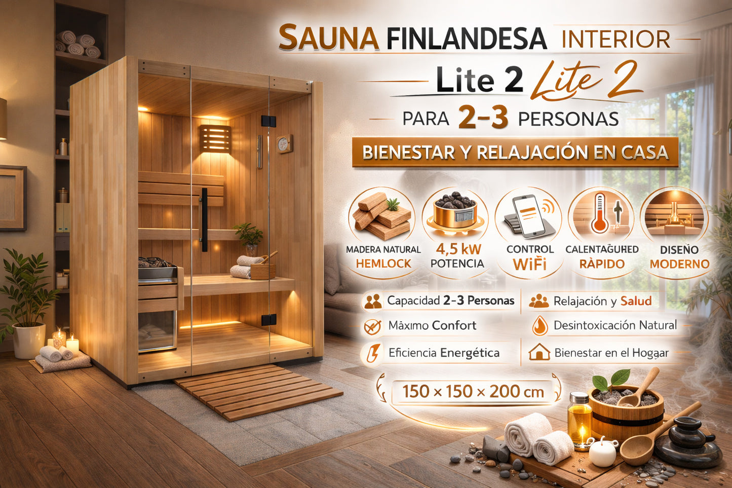 Sauna finlandais intérieur Lite 2 – 2 à 3 personnes