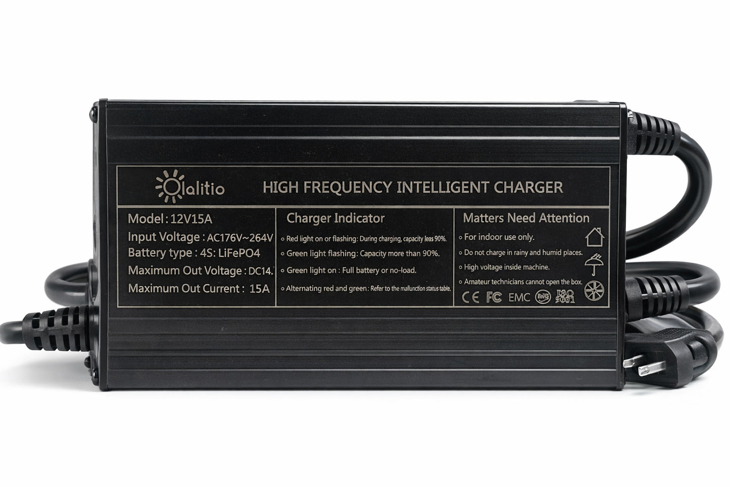 Chargeur LiFePO4 12V 15A Chargeur Batterie Lithium Solaire 14,6V