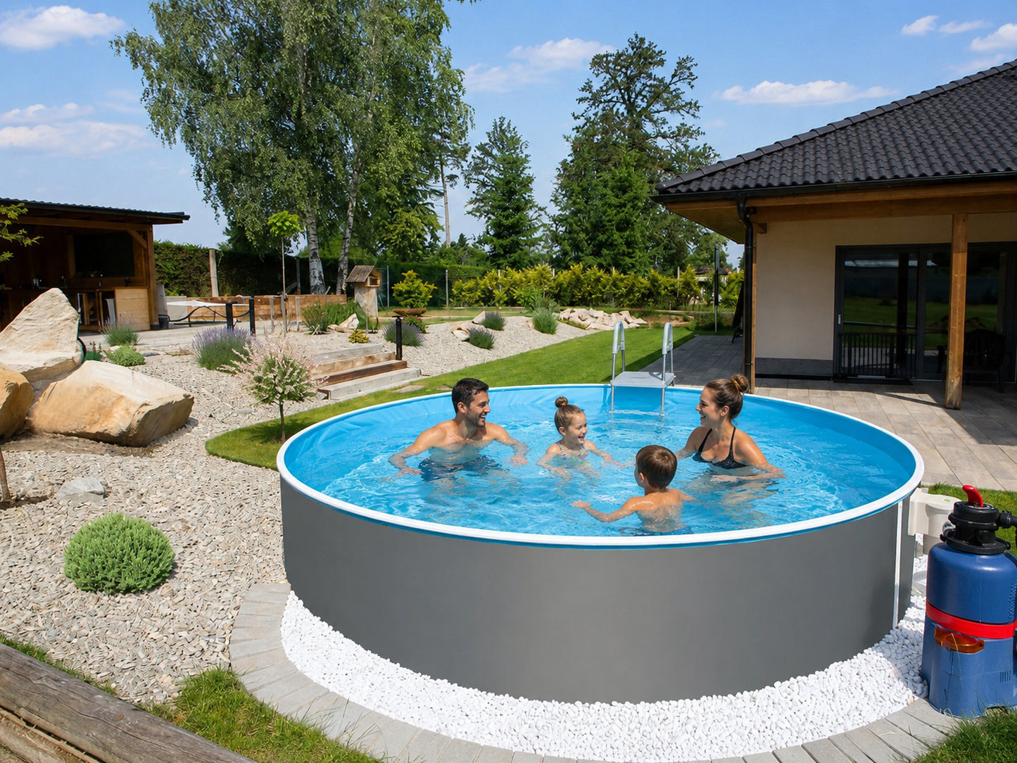 Piscine hors sol ronde Azuro 3.55 x 0.9 m avec skimmer 12V
