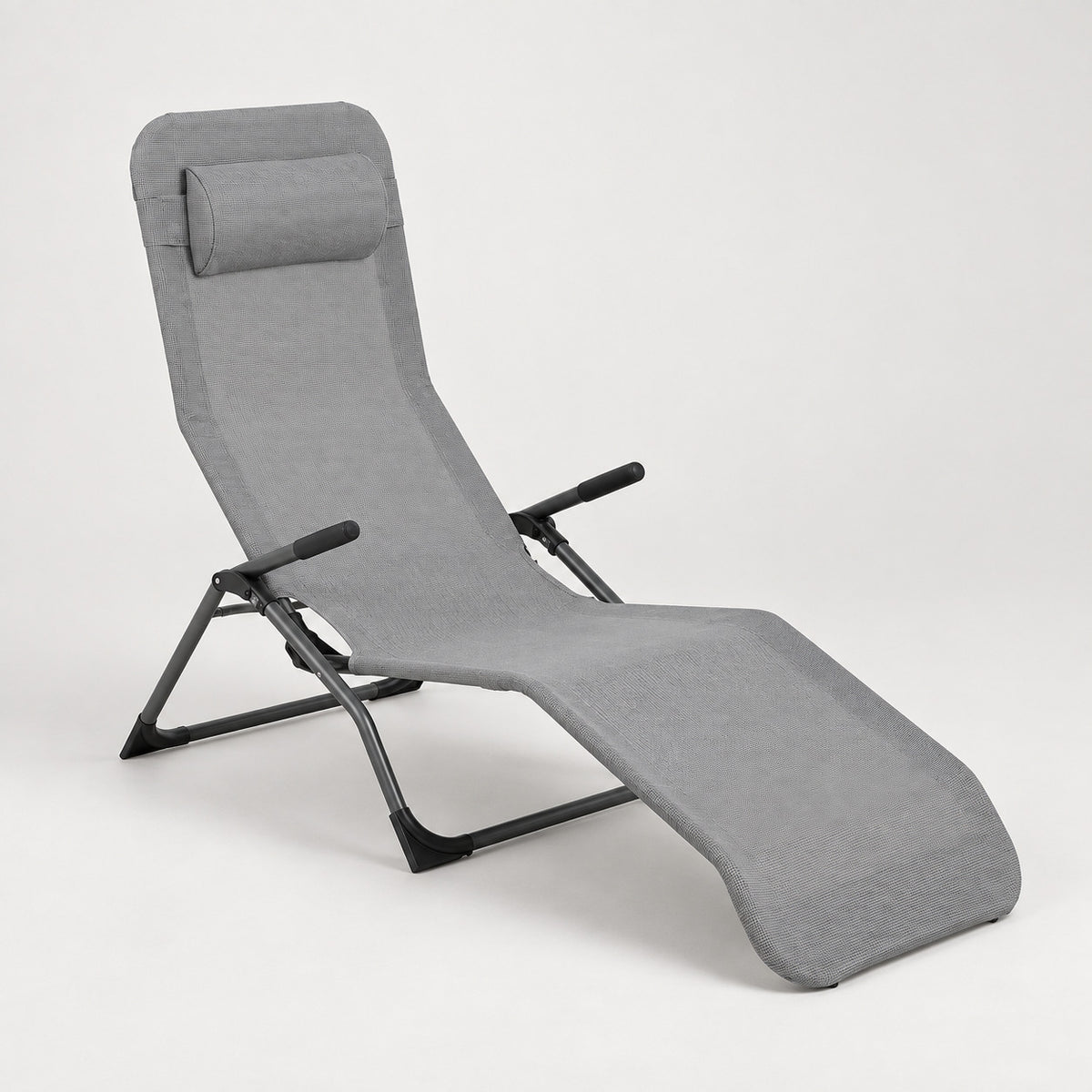 Bain de soleil pliant en aluminium gris avec appui-tête