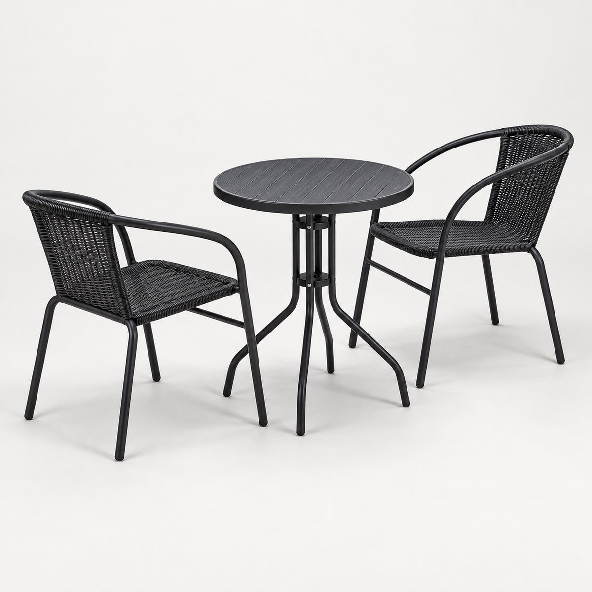 Salon de balcon Lydia noir 2 personnes avec table ronde et 2 chaises