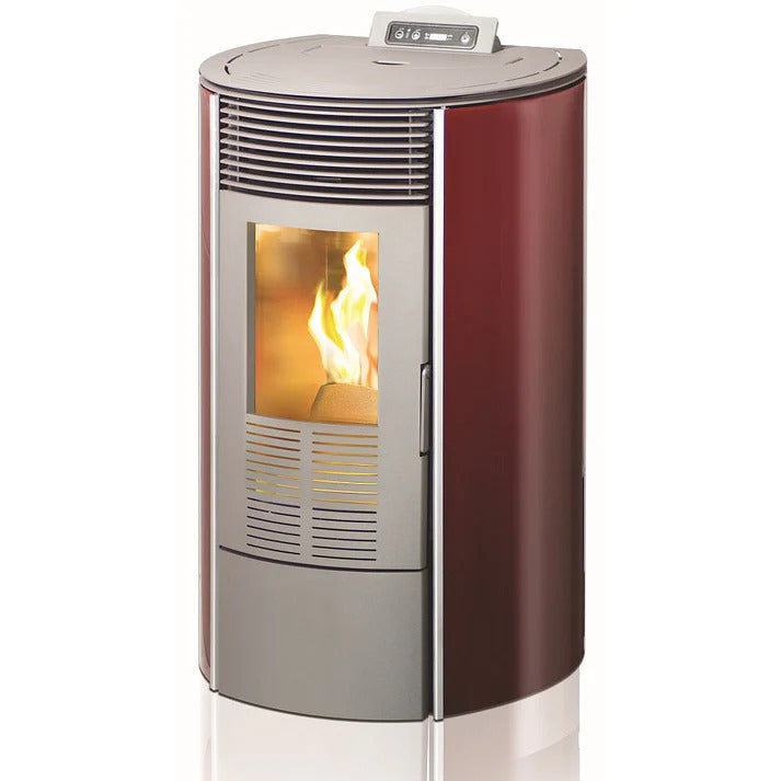 Poêle à granulés haut de gamme 10 kW, verre rond bordeaux