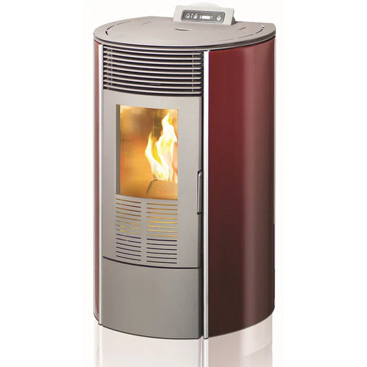Poêle à granulés haut de gamme 10 kW, verre rond bordeaux