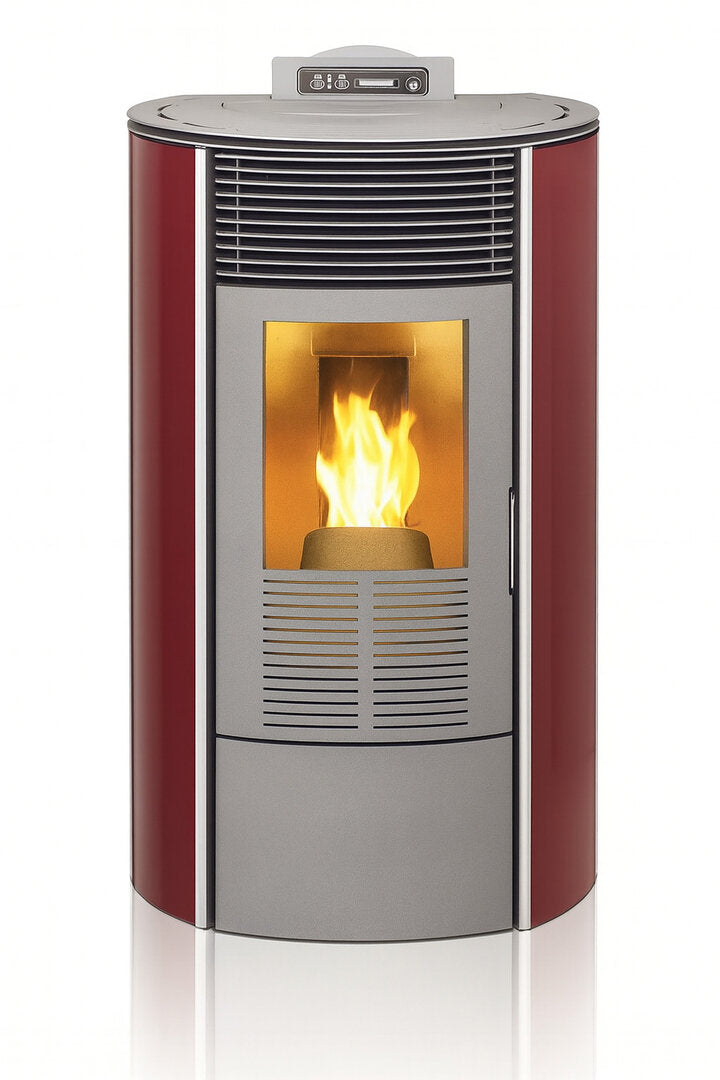 Poêle à granulés haut de gamme 10 kW, verre rond bordeaux