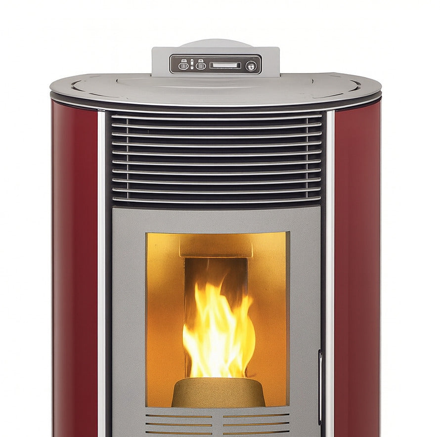 Poêle à granulés haut de gamme 10 kW, verre rond bordeaux