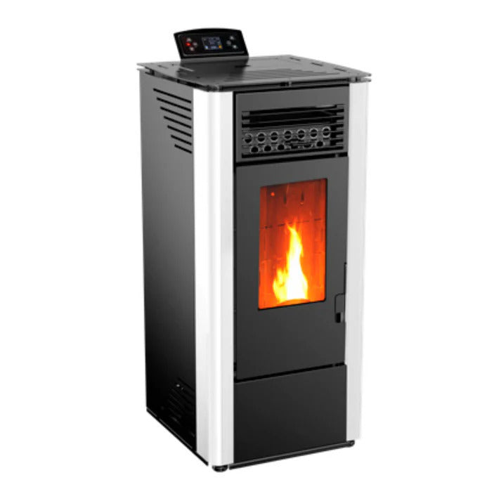 Poêle à granulés blanc ELITE 10 kW, chauffe jusqu'à 180 m³