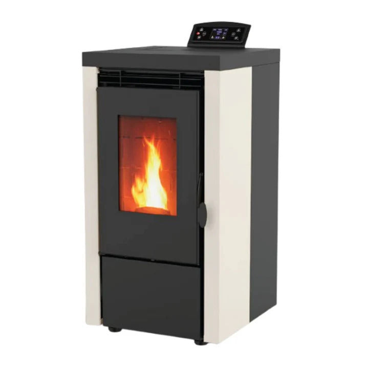 Poêle à granulés blanc ELITE 7 kW, chauffe jusqu'à 110 m³