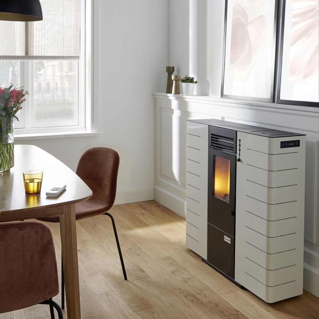 Poêle à granulés 10 kW blanc Pyreias Pasillo 90 m²