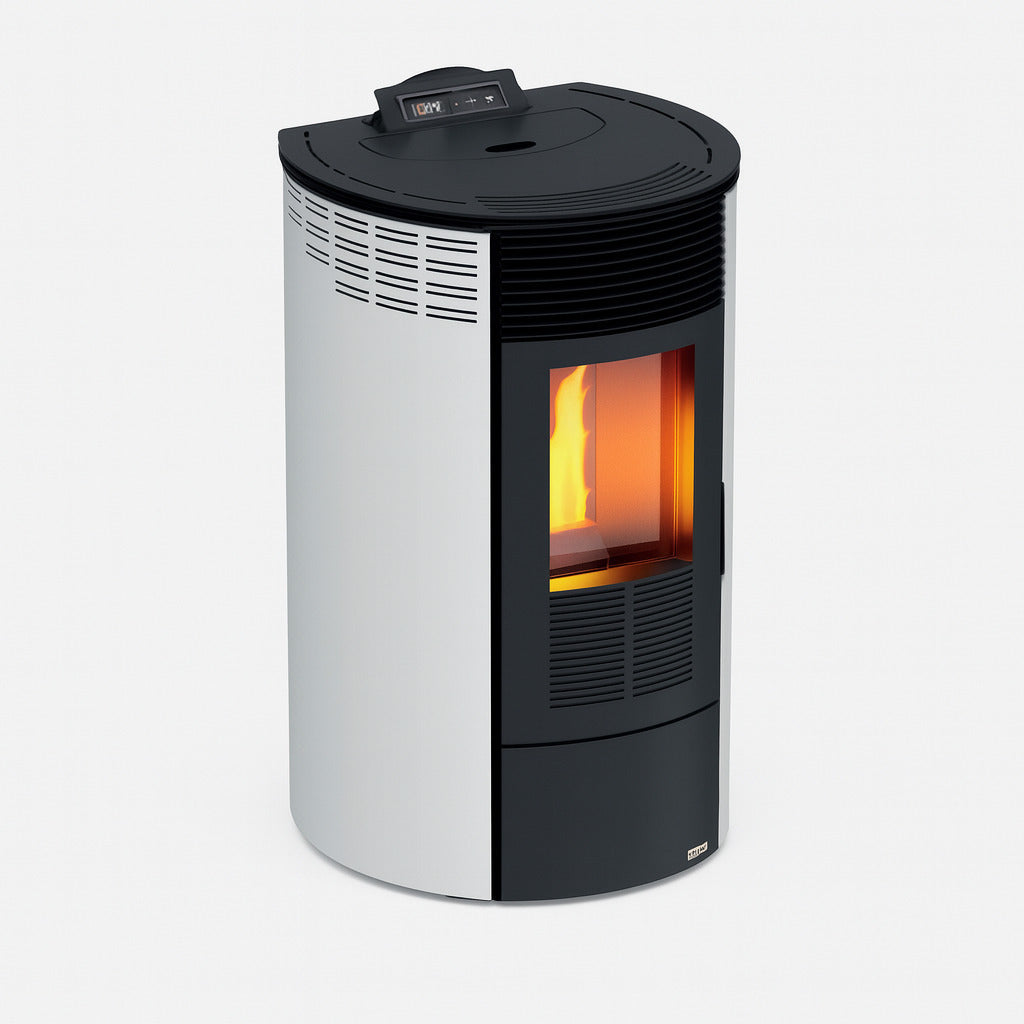 Poêle à granulés rond noir 7 kW blanc