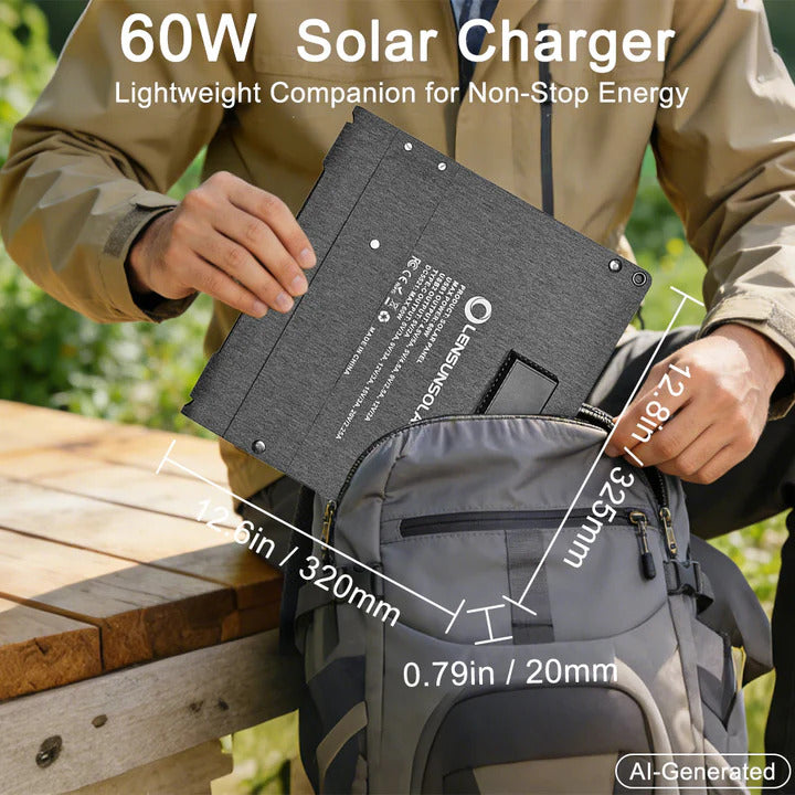 Panneau solaire portable pliable 60W, IP67, rendement 25 %, USB-C 45 W