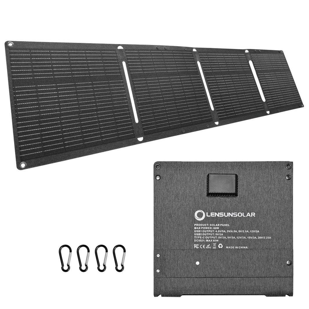 Panneau solaire portable pliable 60W, IP67, rendement 25 %, USB-C 45 W