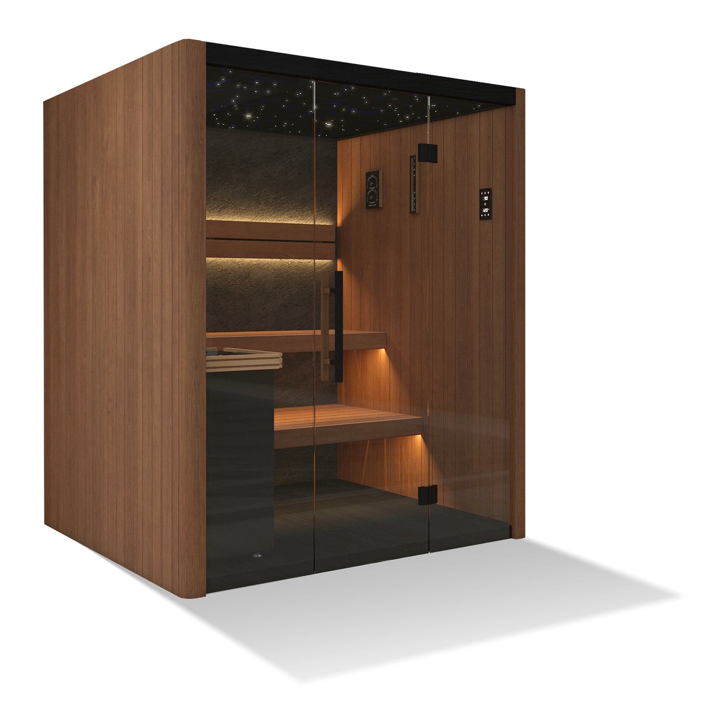 Sauna finlandais intérieur 3 places avec WiFi et poêle 6 kW – Finition foncée