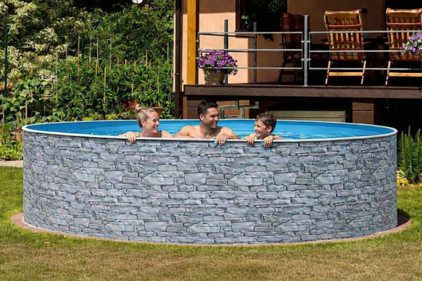 Piscine hors-sol ronde en acier 4,6 x 1,2 m, modèle Pierre