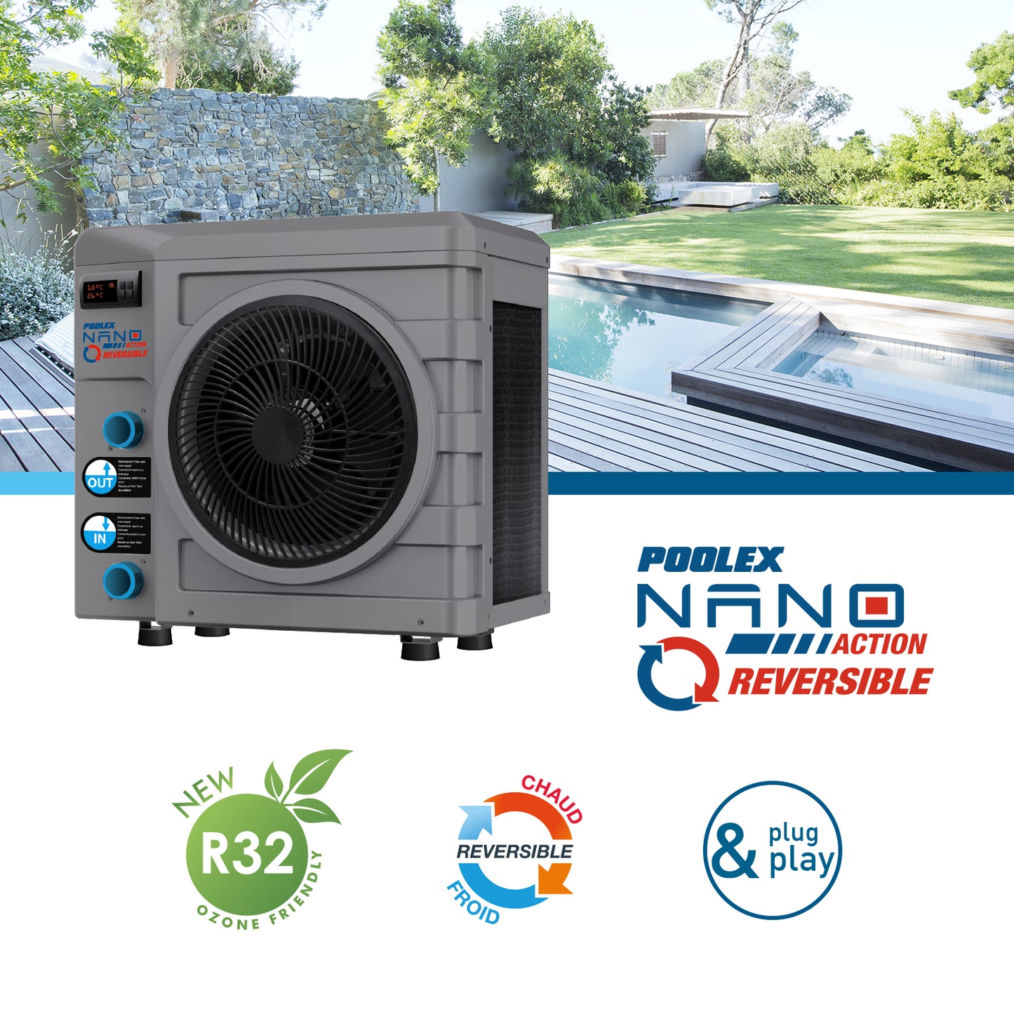 Pompe à chaleur Nano Action 2020 Modèle 3kW réversible piscines 21 m3