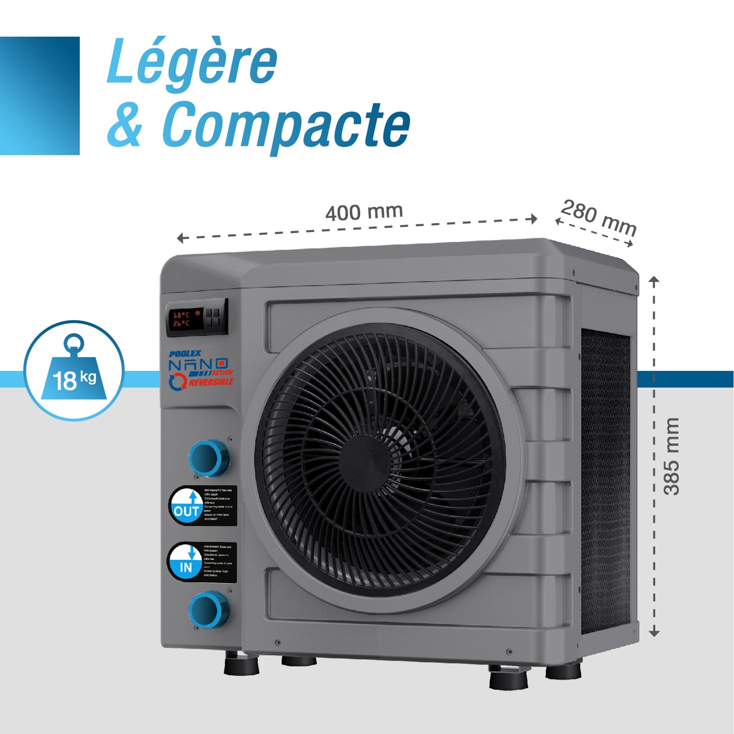 Pompe à chaleur Nano Action 2020 Modèle 5kW réversible piscines 35 m3