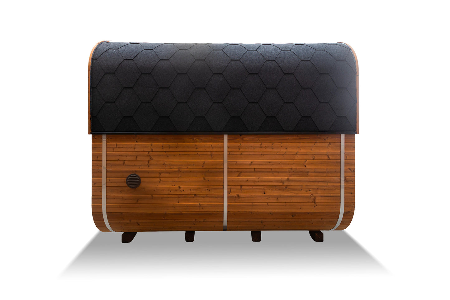 Sauna extérieur 4-6 personnes avec façade vitrée et éclairage LED