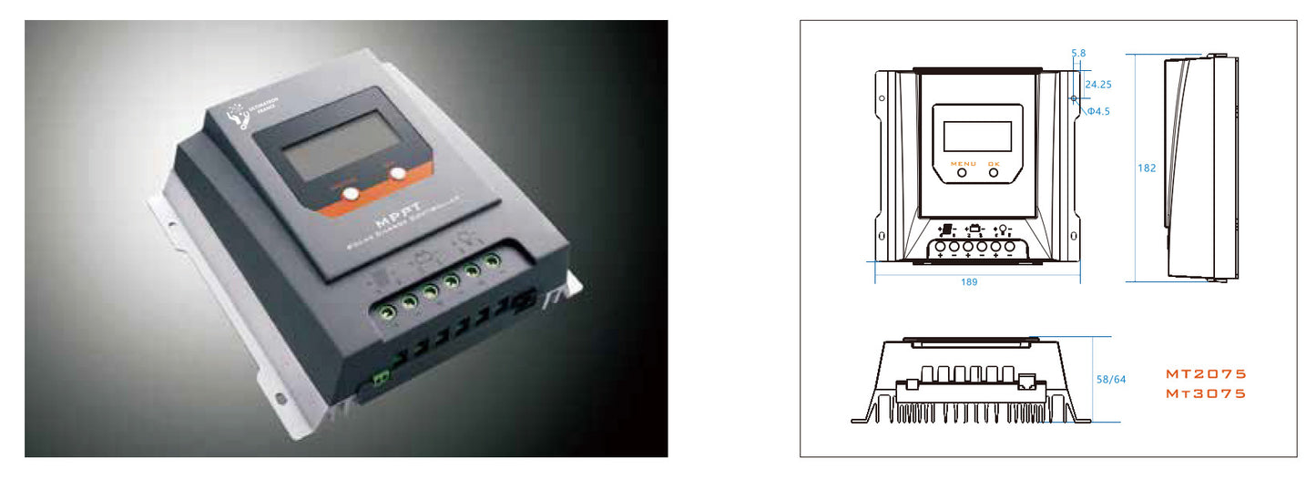 Contrôleur de charge solaire MPPT 20 A 12 V/24 V jusqu'à 260 W