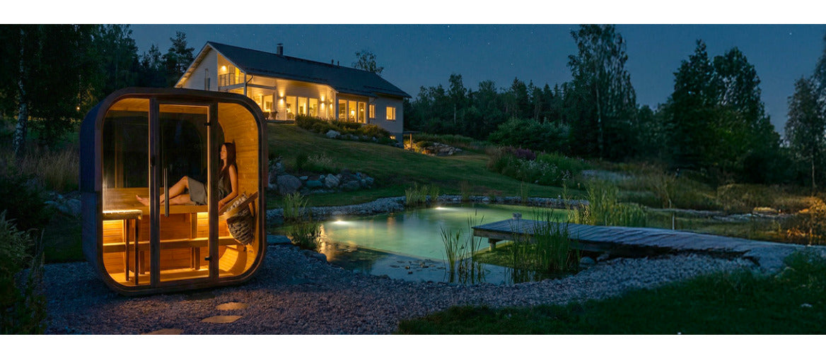 Sauna Extérieur QUADRA X 2-4 Personnes Façade Vitrée LED Jardin