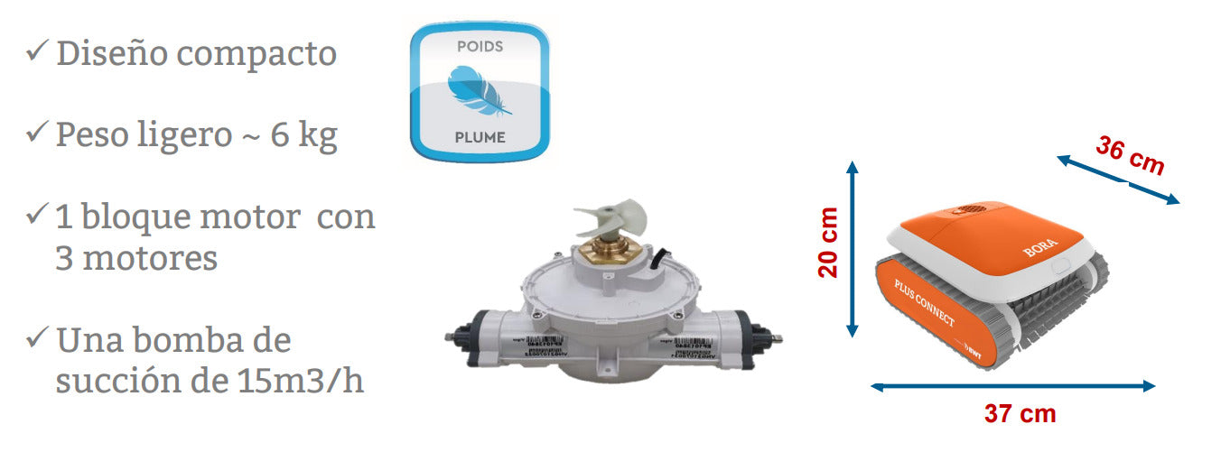 Robot nettoyeur piscine BORA PLUS automatique fond parois 3 moteurs