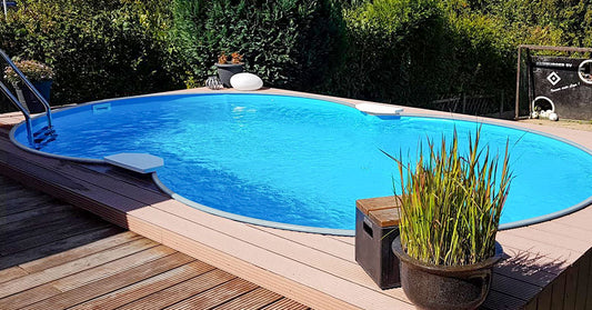 Piscine acier forme huit 4,70x3,00m liner PVC0,8mm structure renforcée
