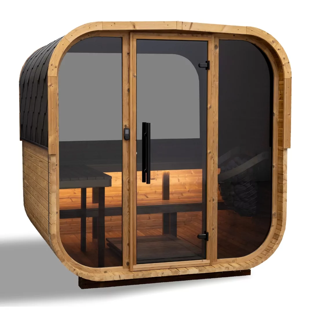 Sauna Extérieur QUADRA X 2-4 Personnes Façade Vitrée LED Jardin