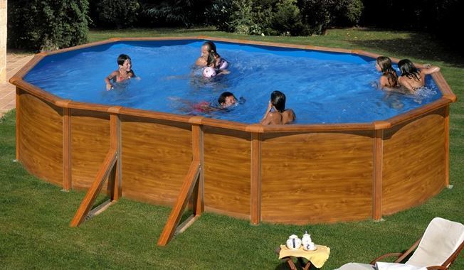 Piscine amovible Pacific Oval de Gre imitation bois 500x300x120 cm