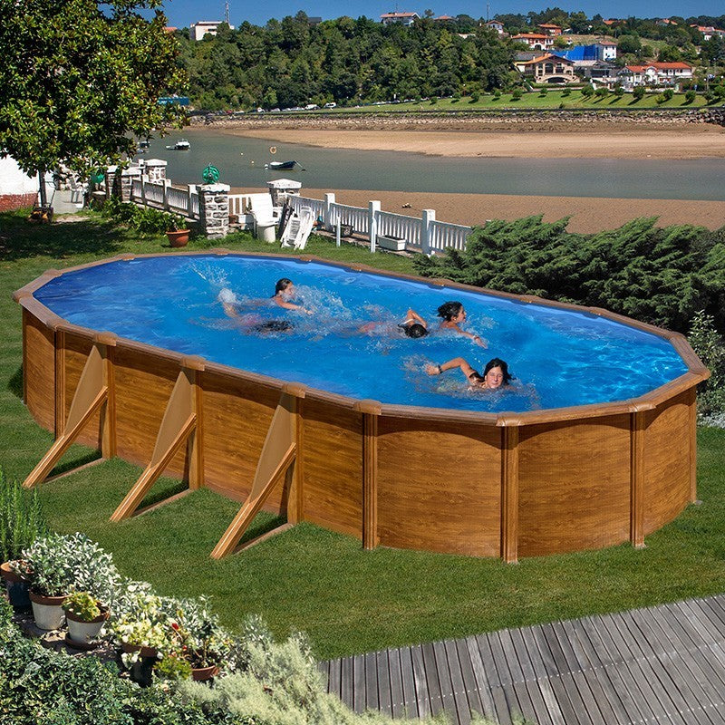 Piscine amovible Pacific Oval de Gre imitation bois 500x300x120 cm